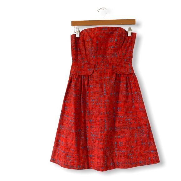 Anthropologie Dresses & Skirts - Anthropologie Tabitha Strapless Crosshatch Red Blue Dress Size 6